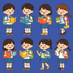 可爱小学生读书插画形象