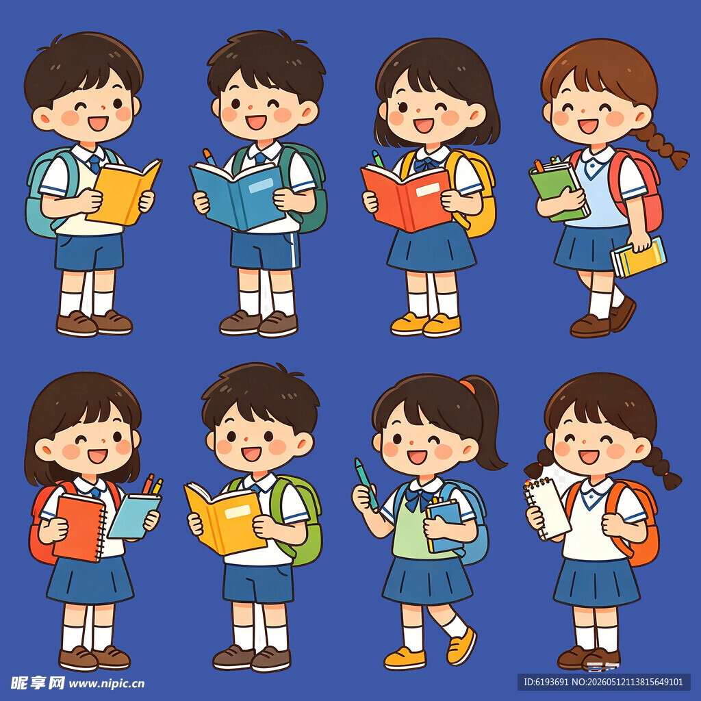 可爱小学生读书插画形象