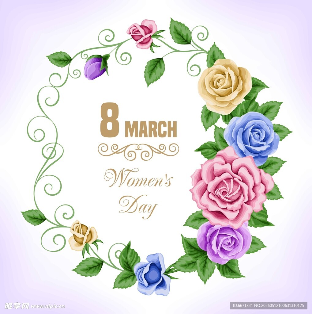3月8日妇女节花卉装饰图