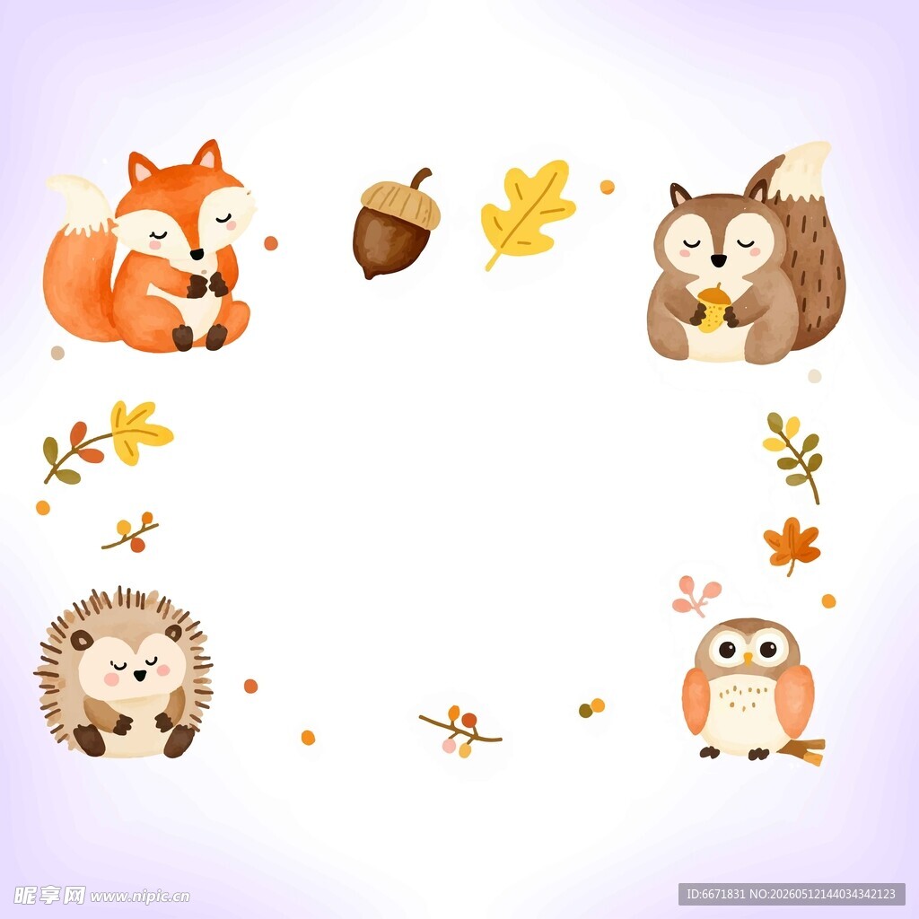 秋季森林小动物插画