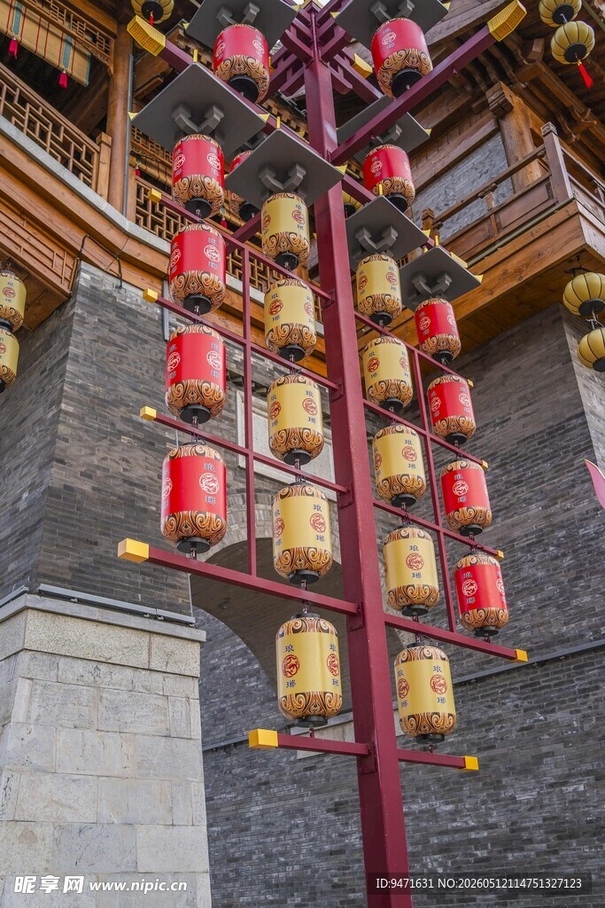 中式红灯笼装饰建筑立柱