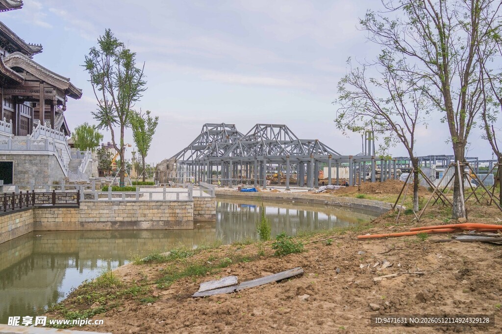 中式水边古建筑建设过程