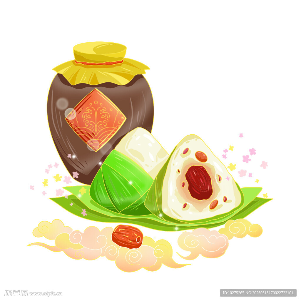 传统美味粽子与雄黄酒插画