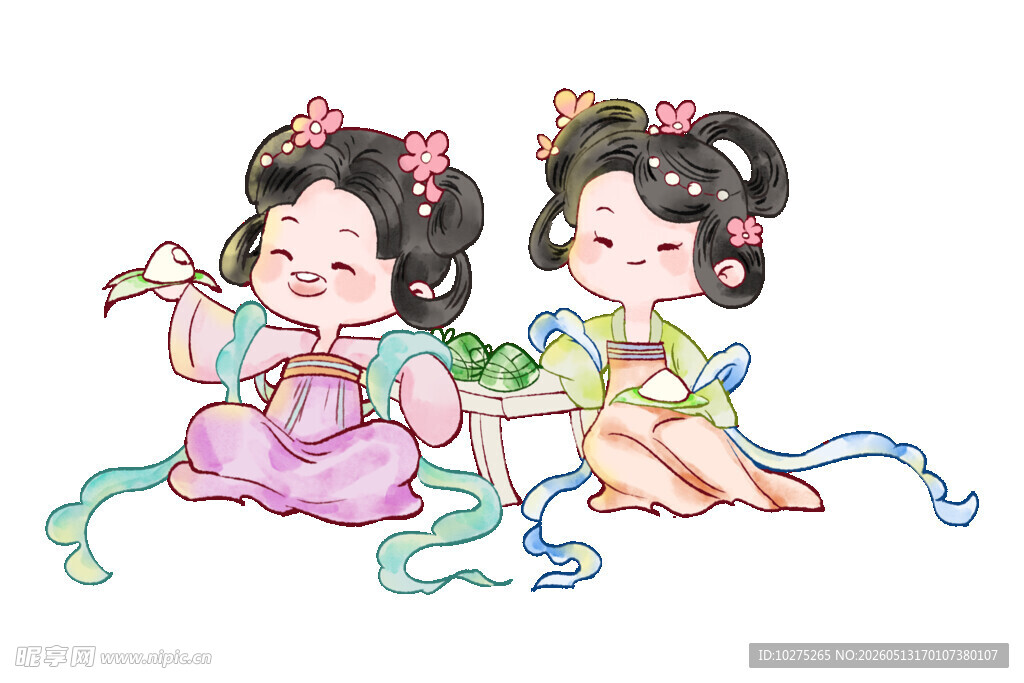 双髻女童嬉戏吃粽子