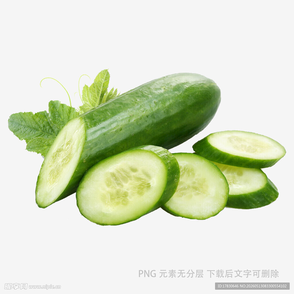 新鲜翠绿黄瓜切片展示