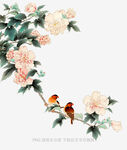 花鸟图绘双雀栖于花枝间