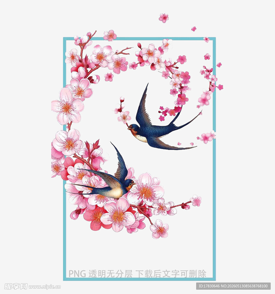 双燕戏樱花