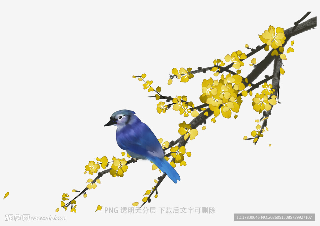 蓝鸟栖于繁花枝头