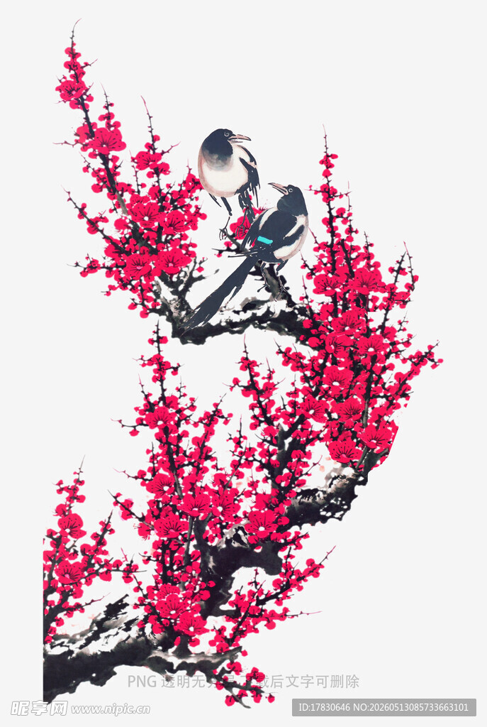 红梅枝头双雀图
