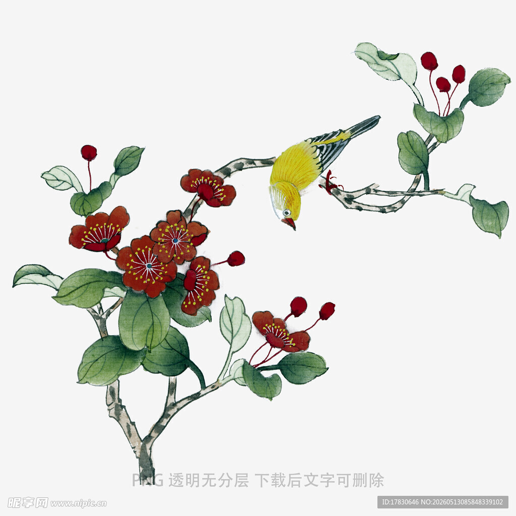 花鸟绘景图枝头鹊戏果