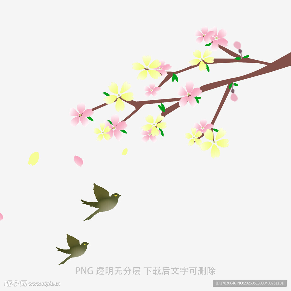 春日花枝间双飞的小鸟