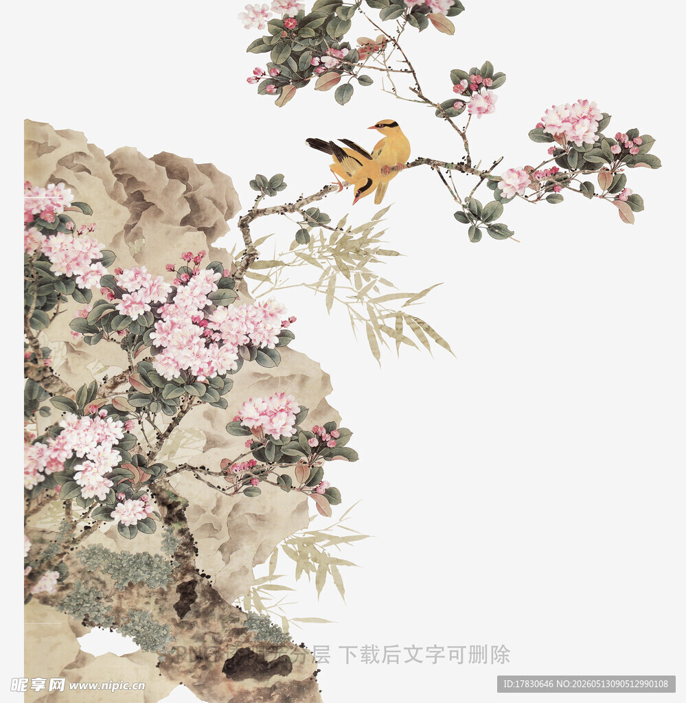 花鸟山石图
