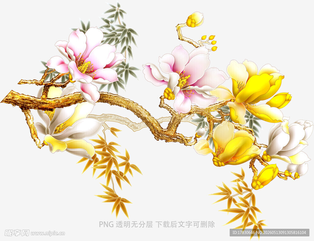 中式花鸟树枝装饰图案