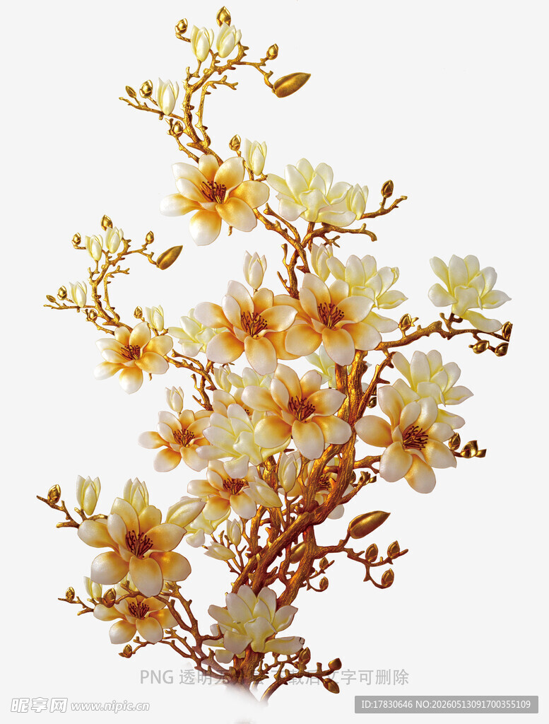 黄白花朵枝饰