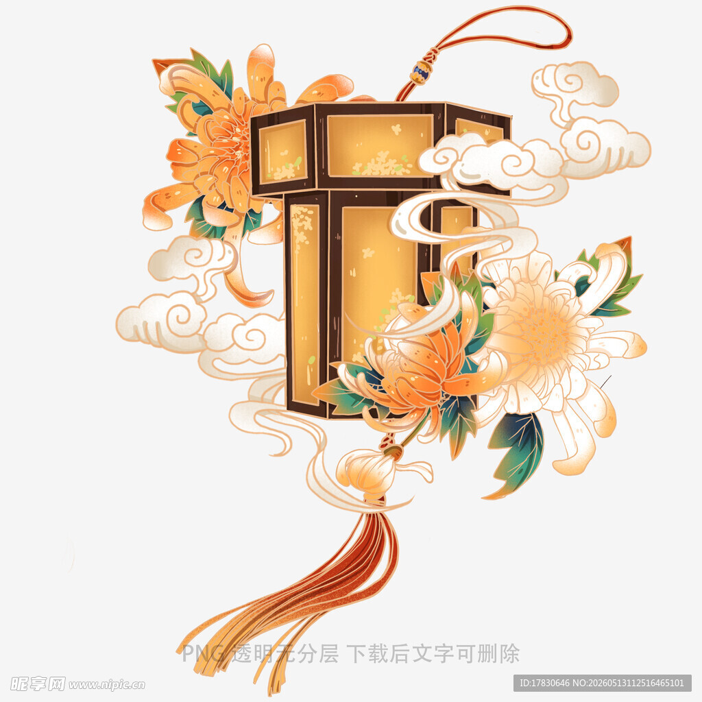 中式古风灯笼花卉装饰图