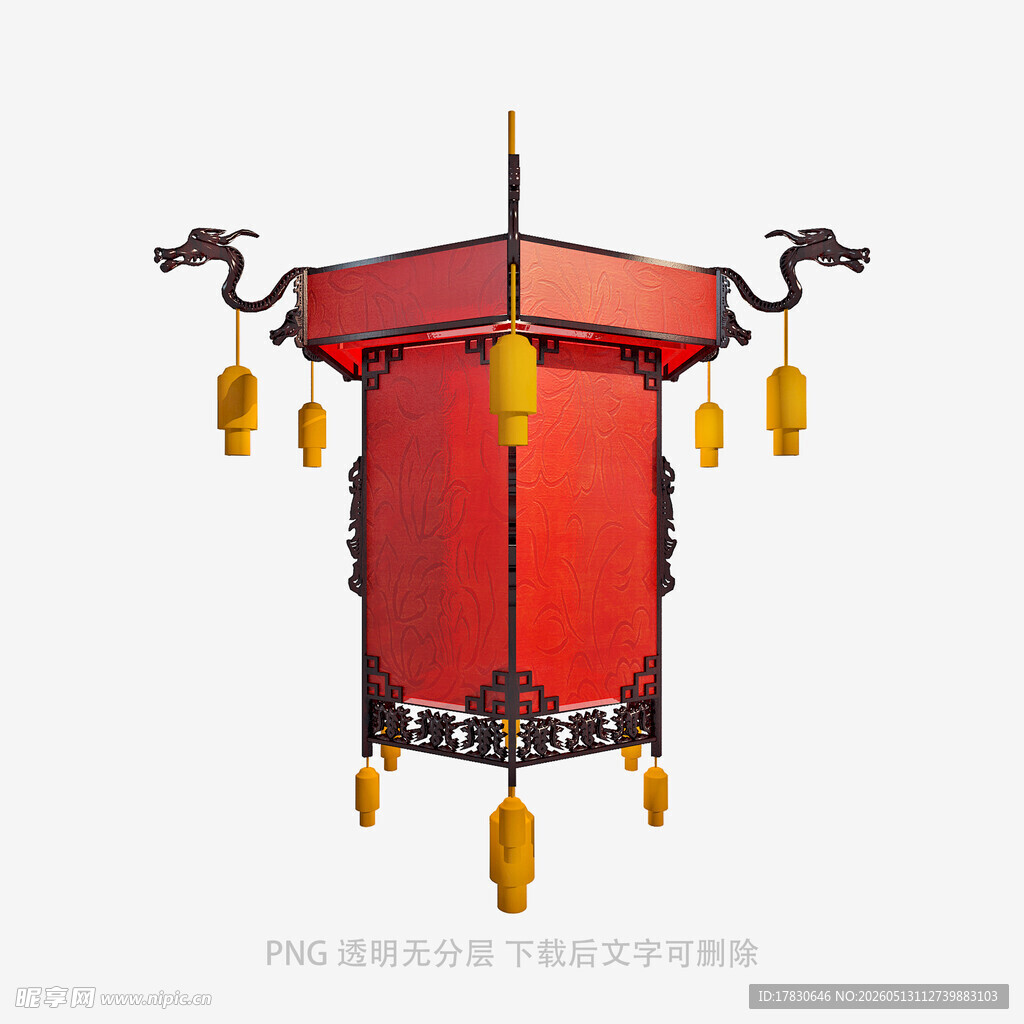 中式古典红色六角挂灯笼