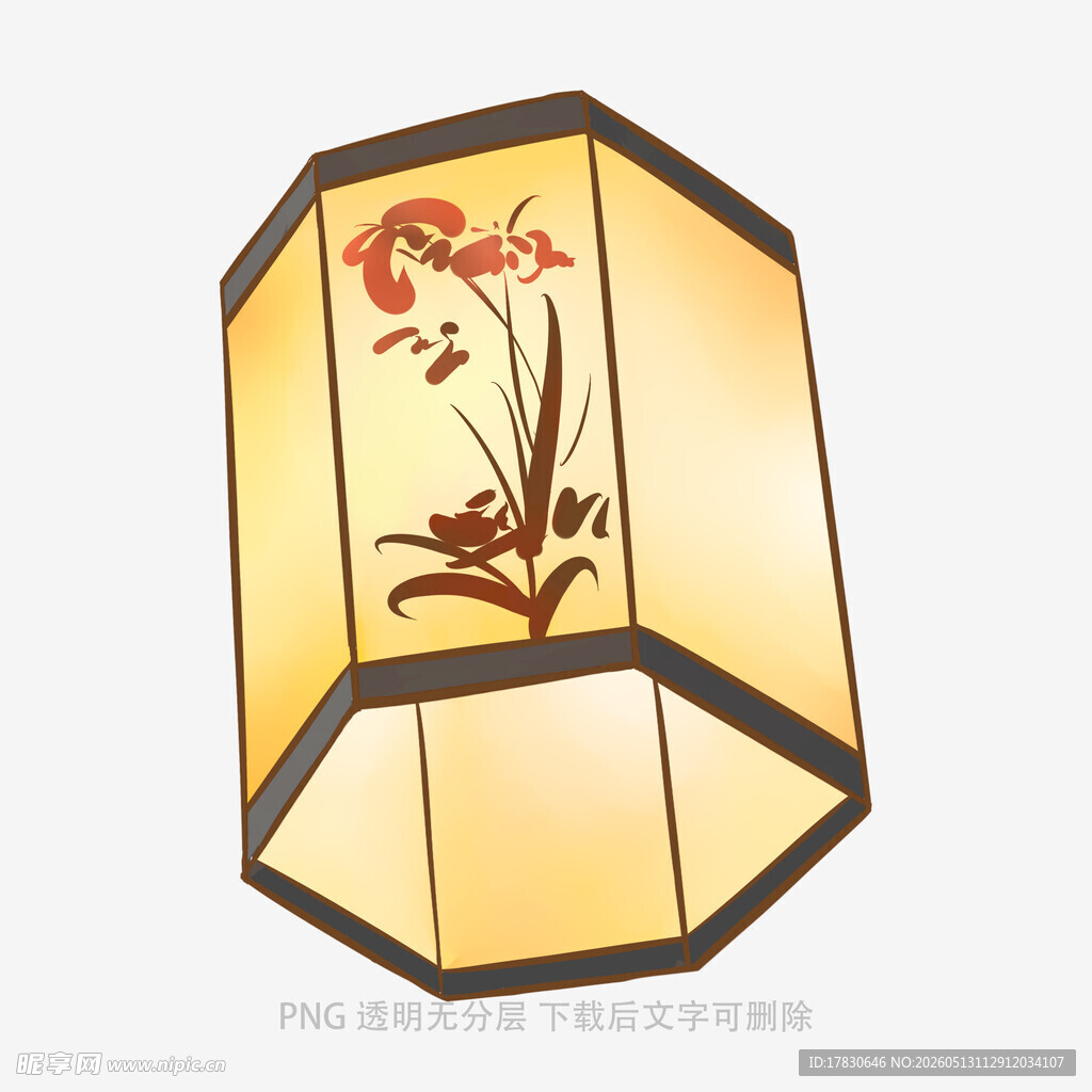 中式兰花图案六角形灯笼