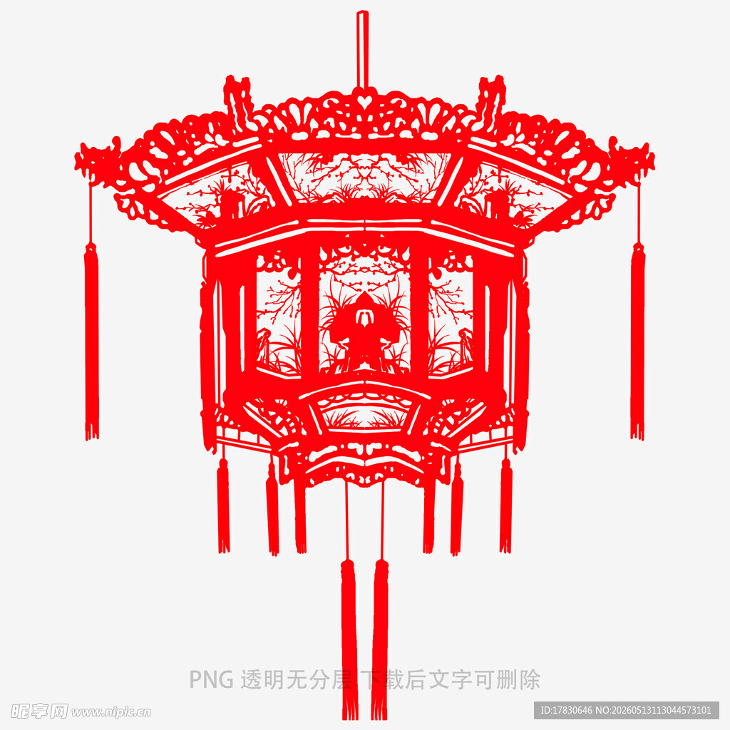 中式传统红色镂空灯笼图案