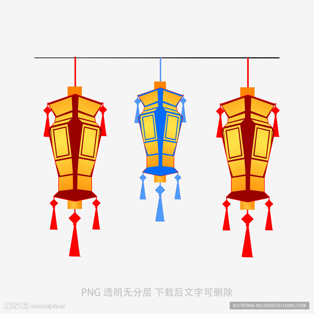 中式古风彩色灯笼悬挂图