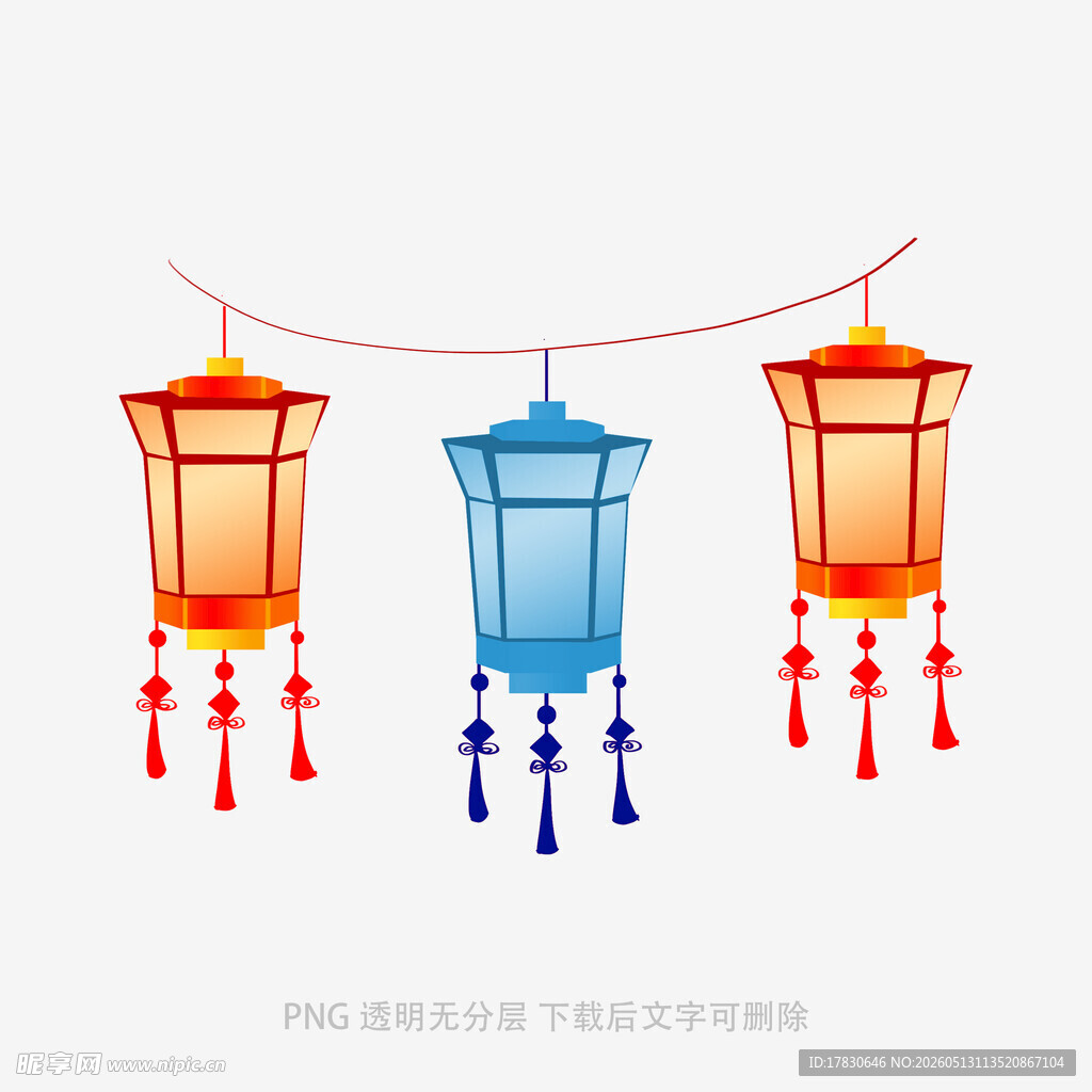 三盏古风灯笼悬挂图