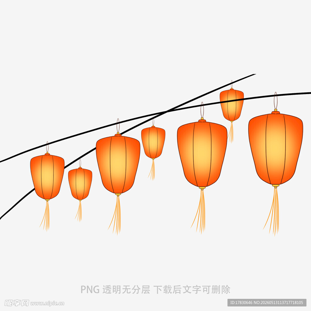 枝头悬挂的传统中式灯笼