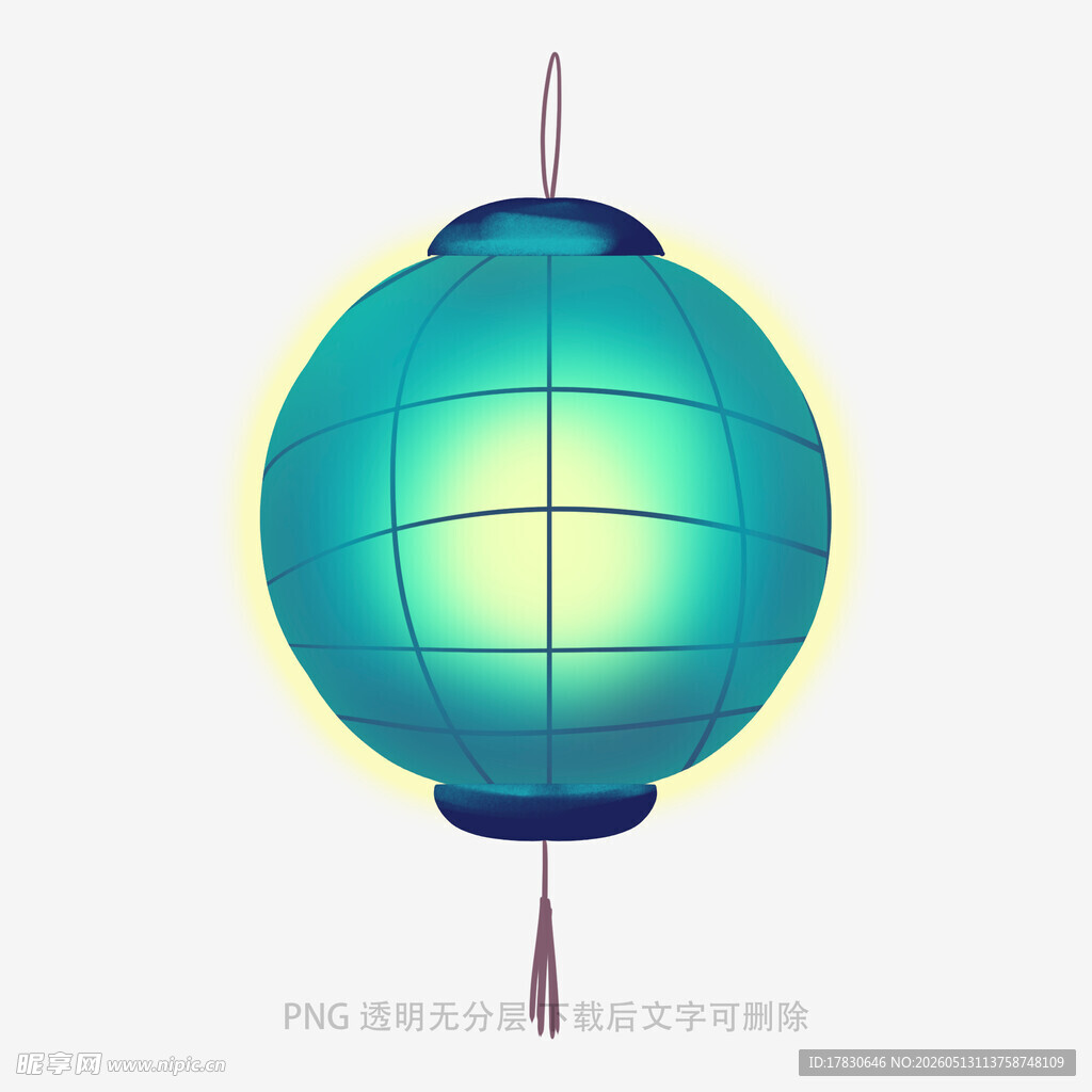 蓝绿色中式圆形灯笼图案