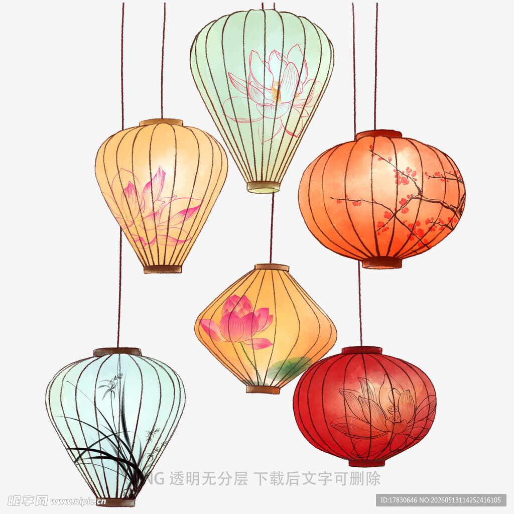 中式传统手绘纸灯笼悬挂