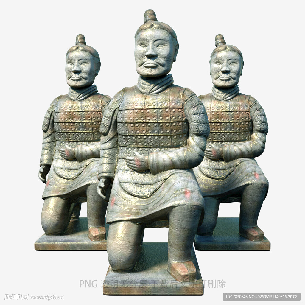 三尊跪姿兵马俑雕塑