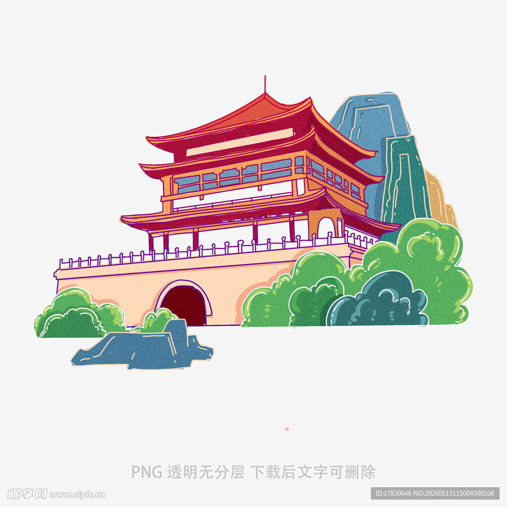 古风城楼与山水景观