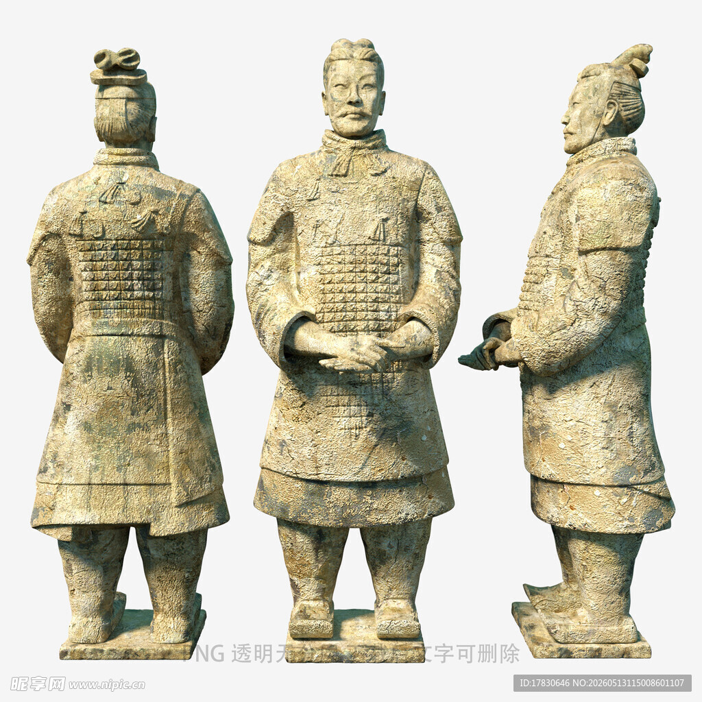 三尊兵马俑雕塑展示