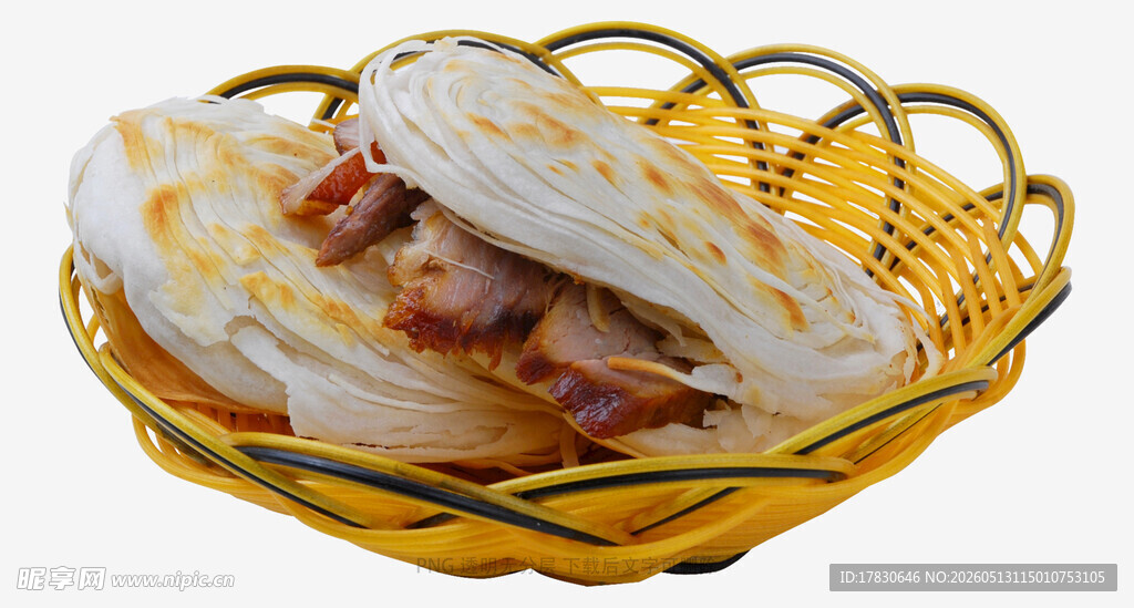 竹篮中的美味肉夹馍
