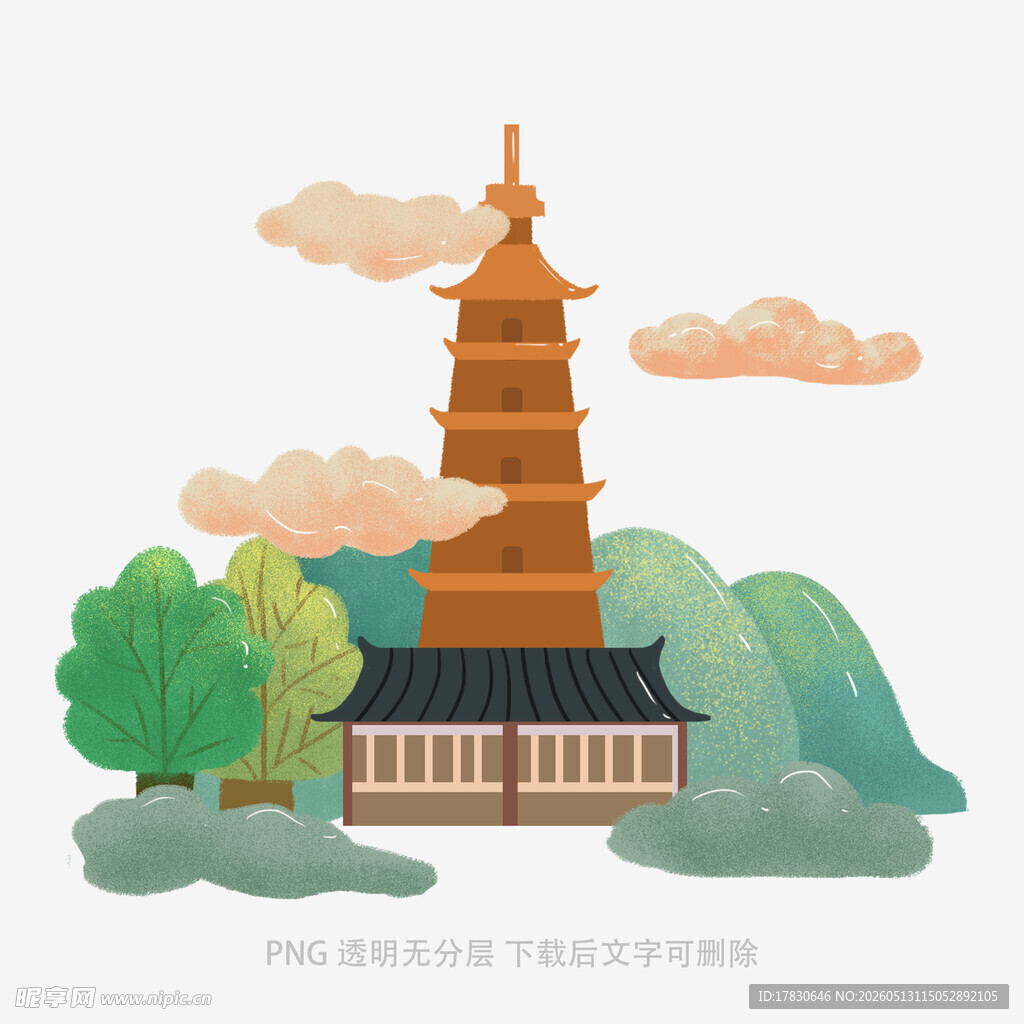 古风宝塔与山林景观