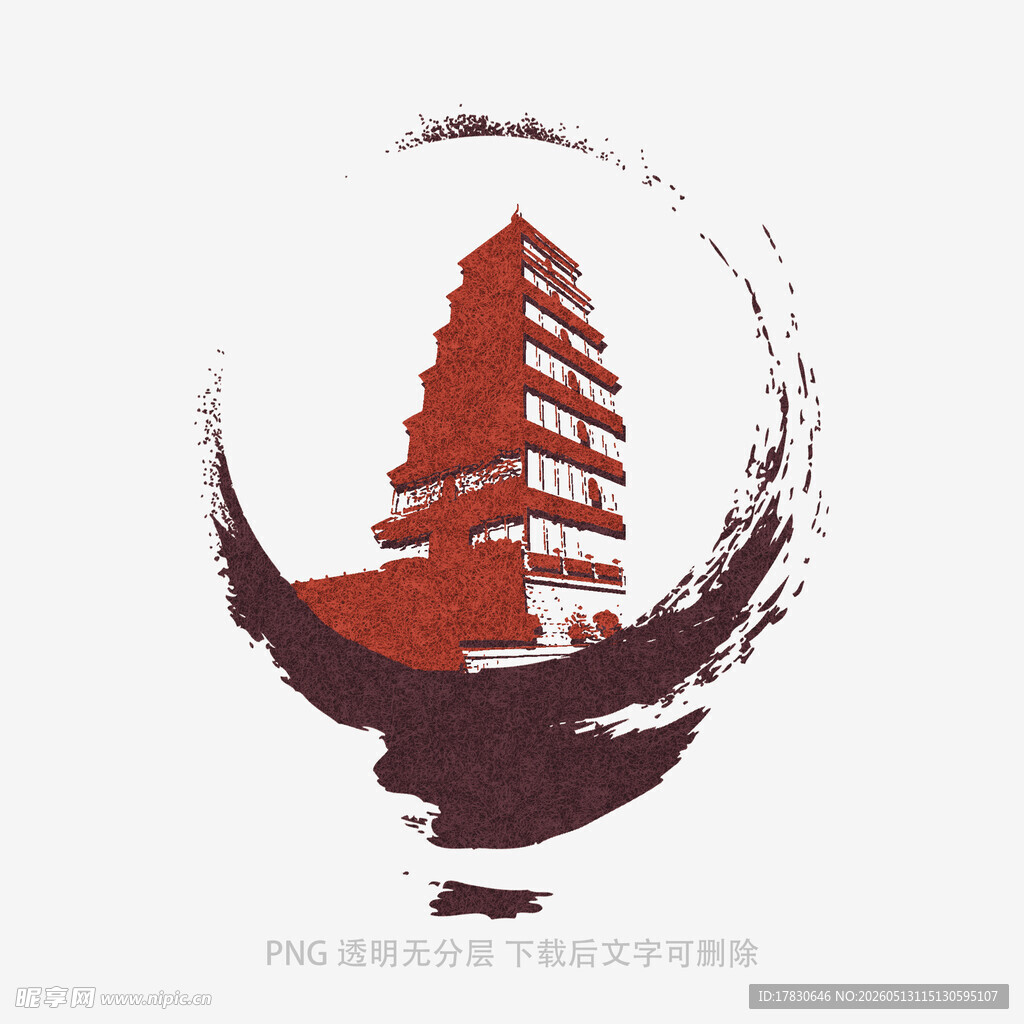水墨风格中式塔楼图像