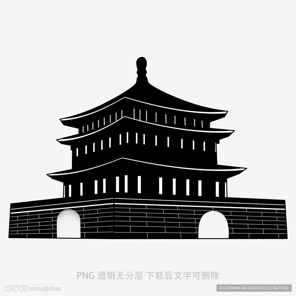 中式古建筑塔楼剪影