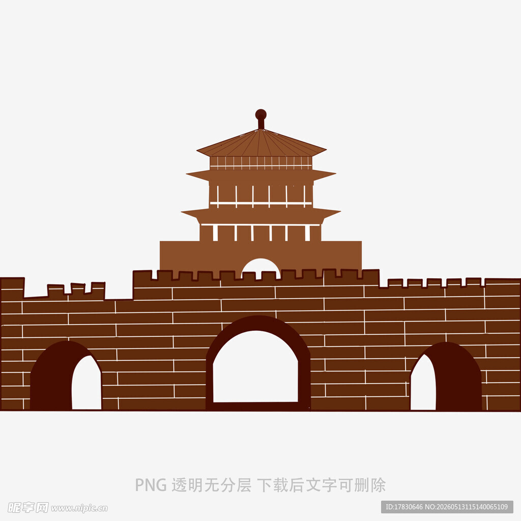 中式古城墙建筑矢量图