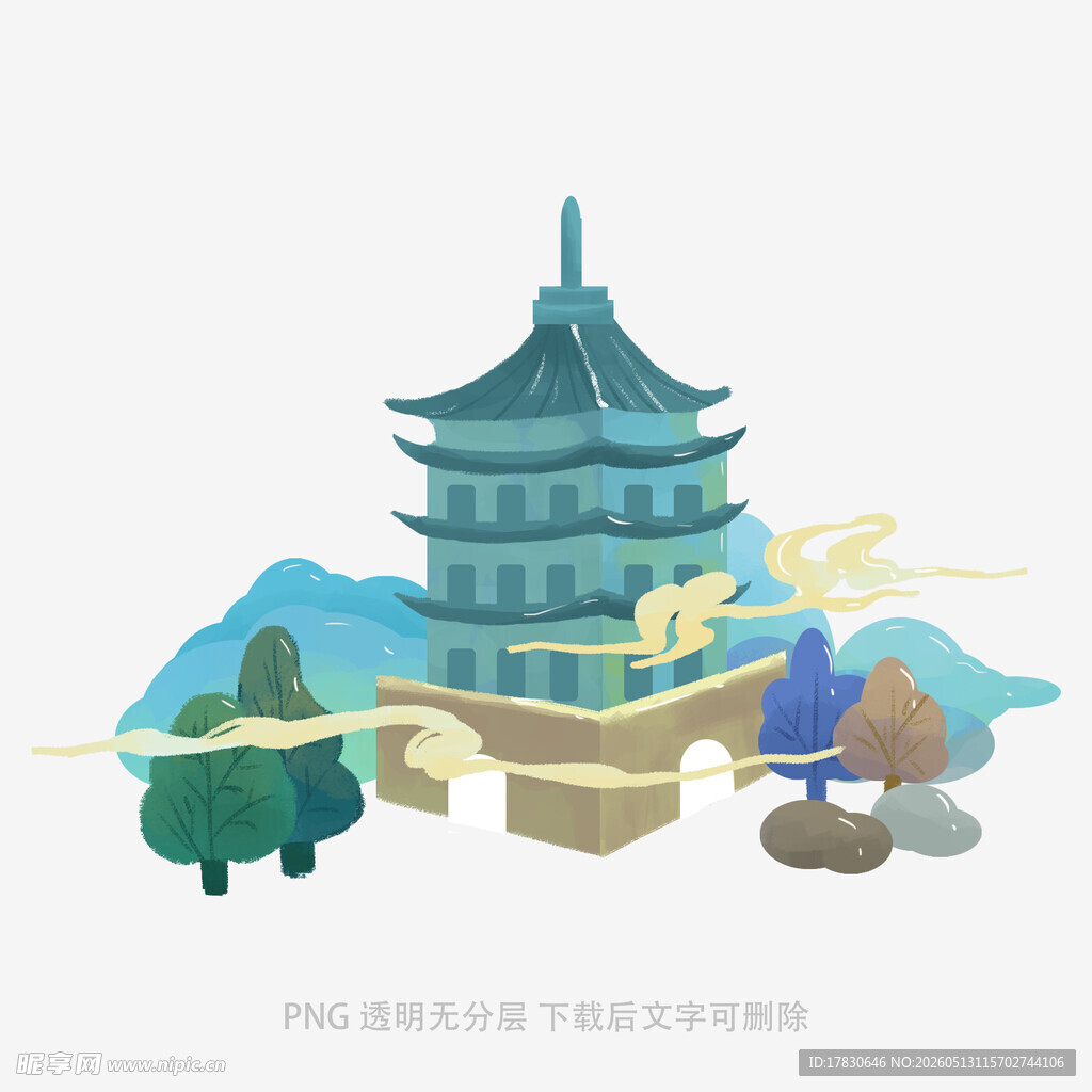古风宝塔景观插画