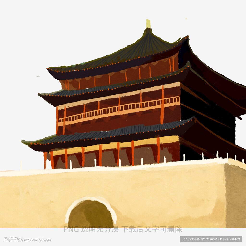 古风城楼建筑插画