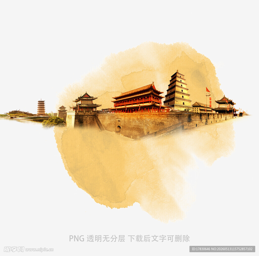 水墨风格的中式古建筑群