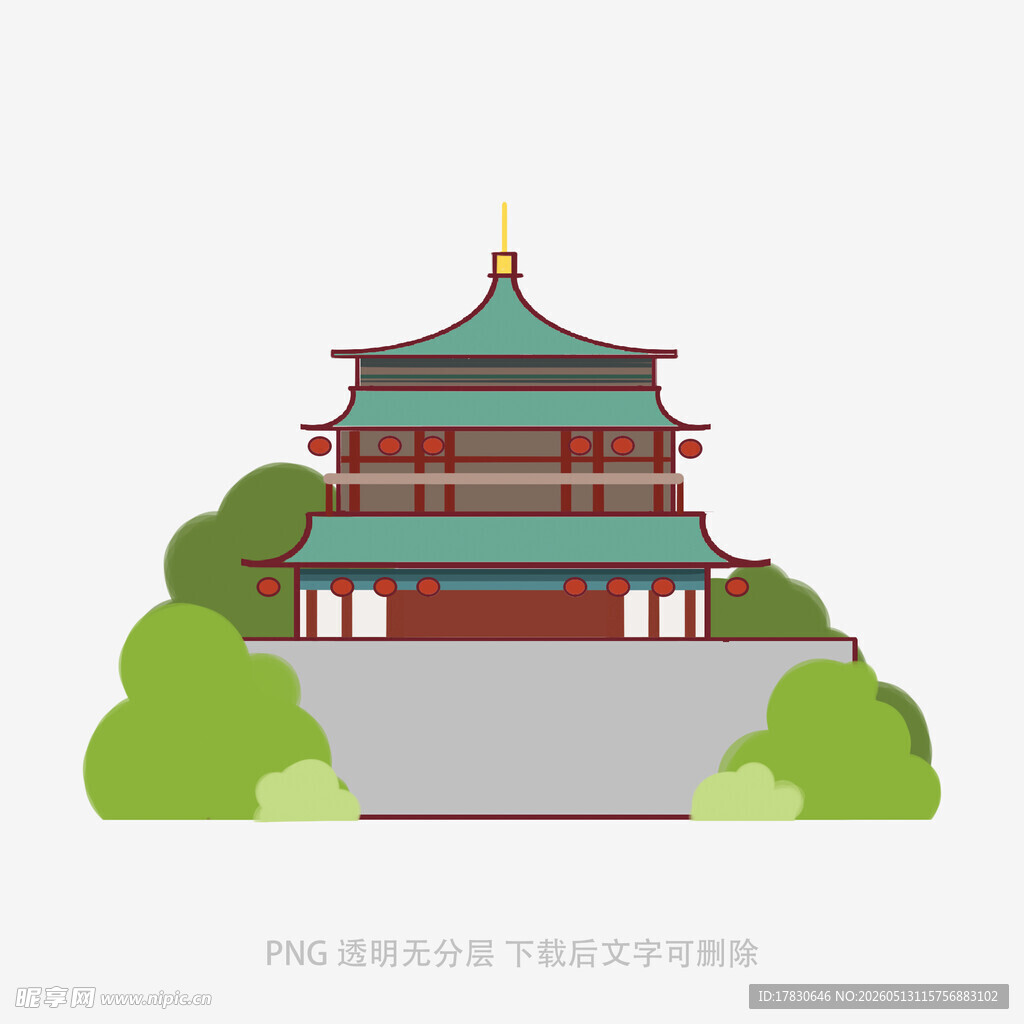 中式古建筑绿树环绕