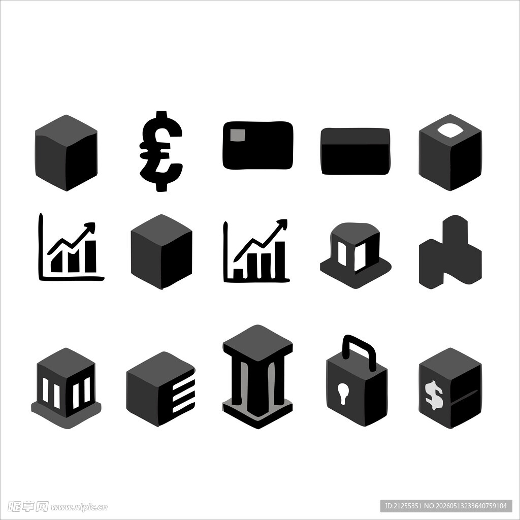 黑色立体金融商务图标集