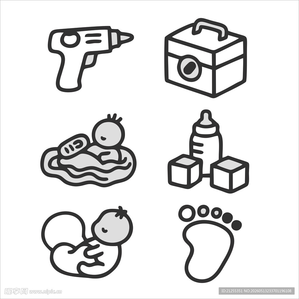 婴儿用品与工具图标集合