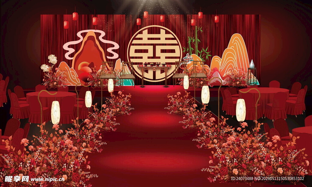 中式婚礼喜庆布置场景