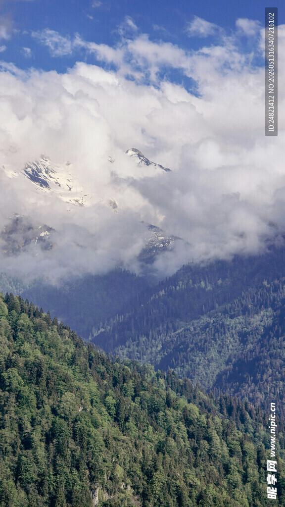 山林间的巍峨雪山美景