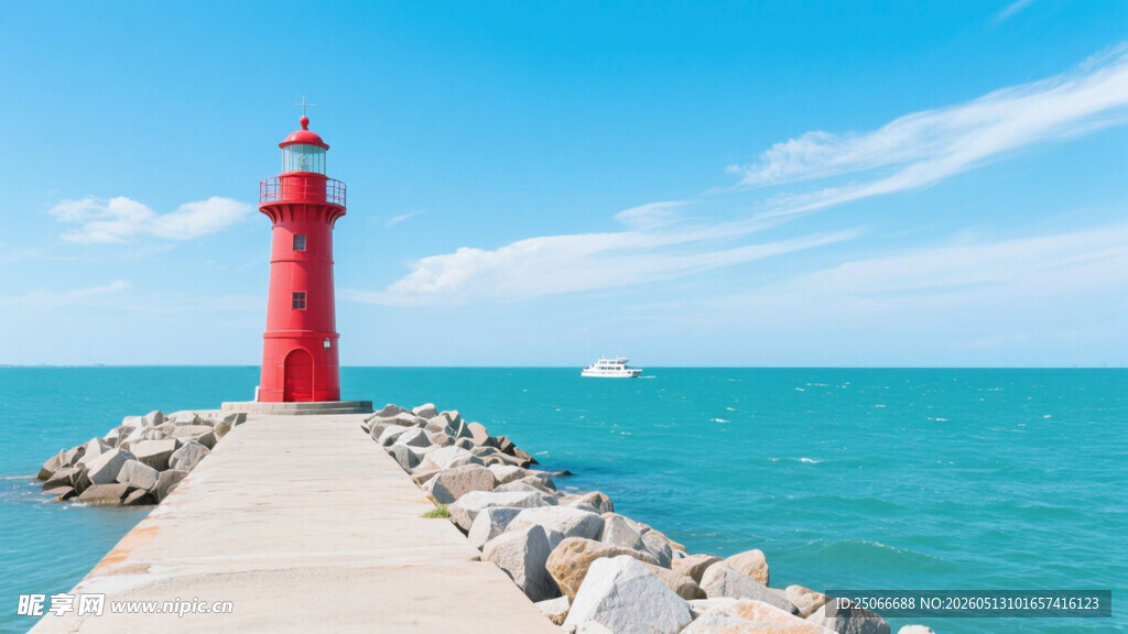 海边码头礁石灯塔风景