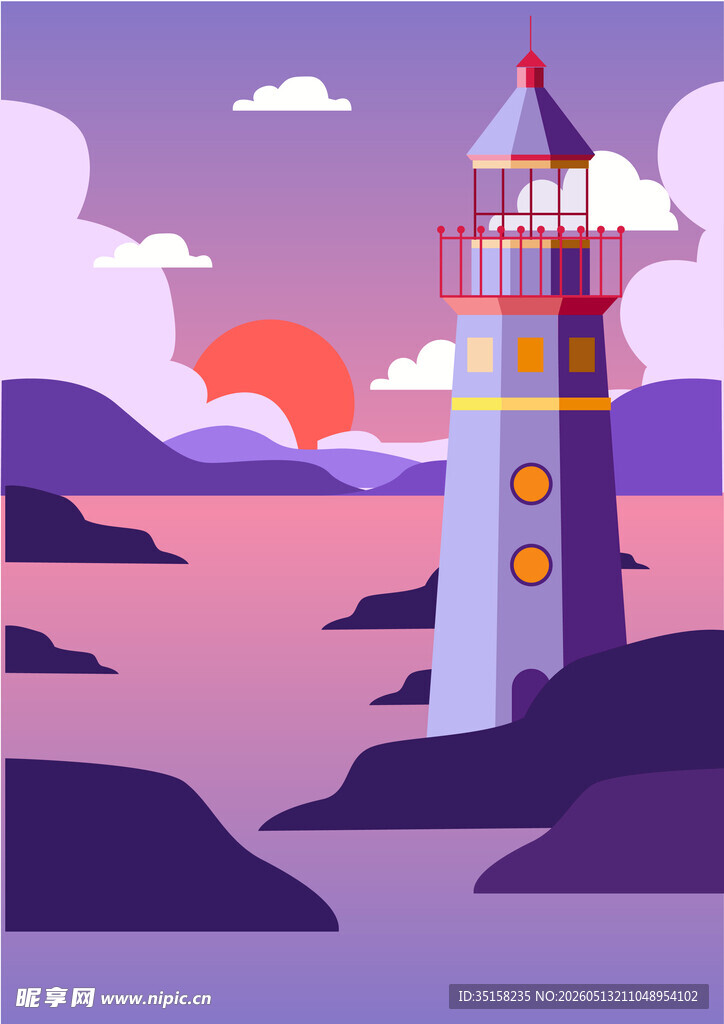 海边灯塔日落美景