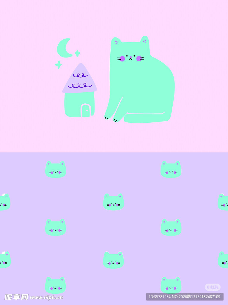 猫咪月夜图案设计素材