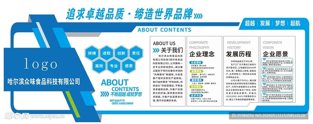 蓝色企业文化墙