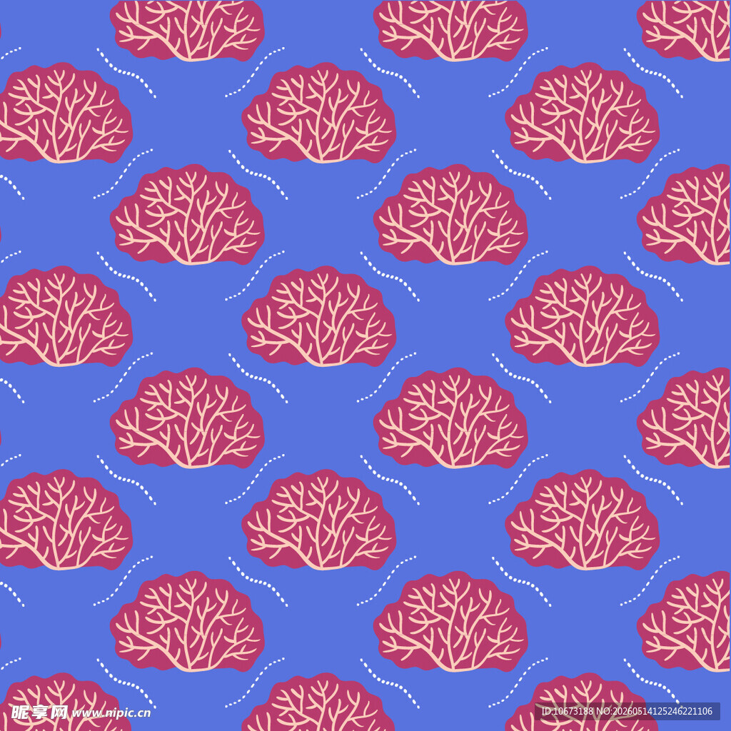 蓝色背景上的红色珊瑚图案