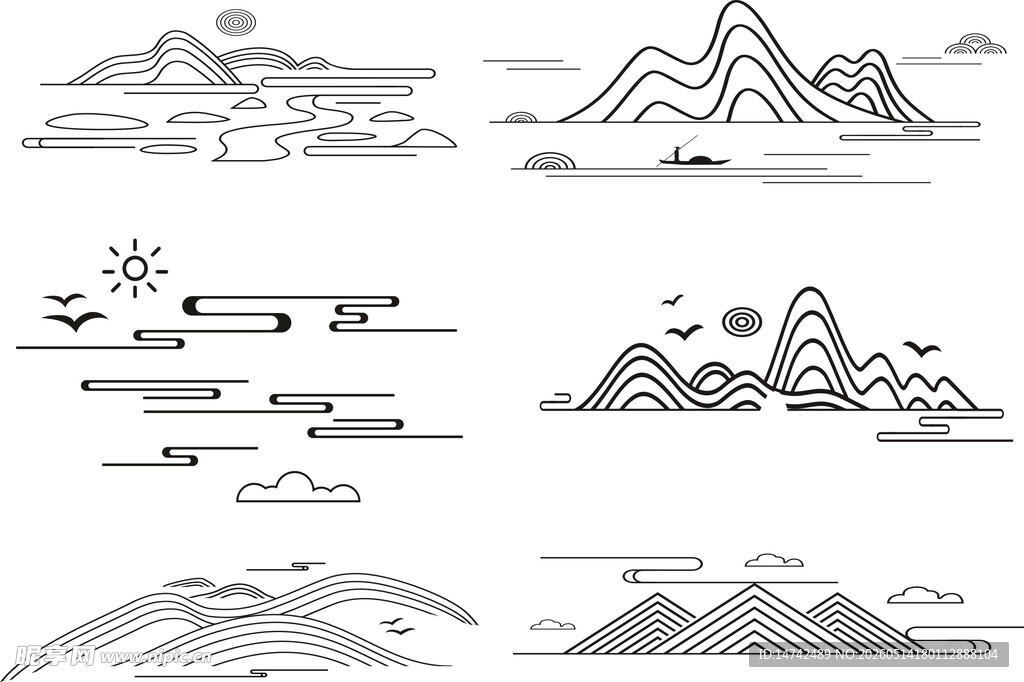 简约山水风景矢量插画