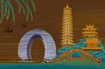中式古建筑风景画面